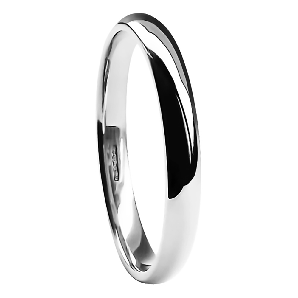 2mm 9ct White Gold Heavy D Profile Wedding Rings Bands