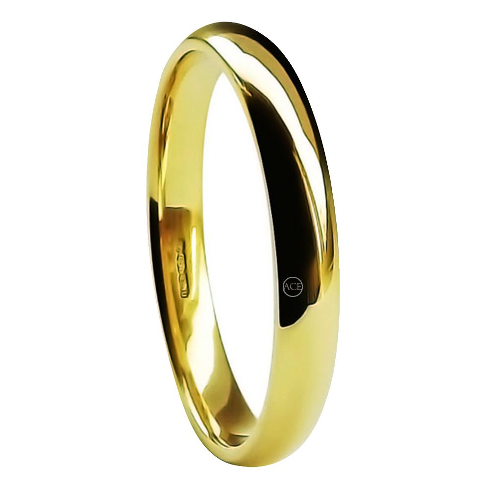 3mm 9ct Yellow Gold Light Court Comfort Wedding Rings Bands