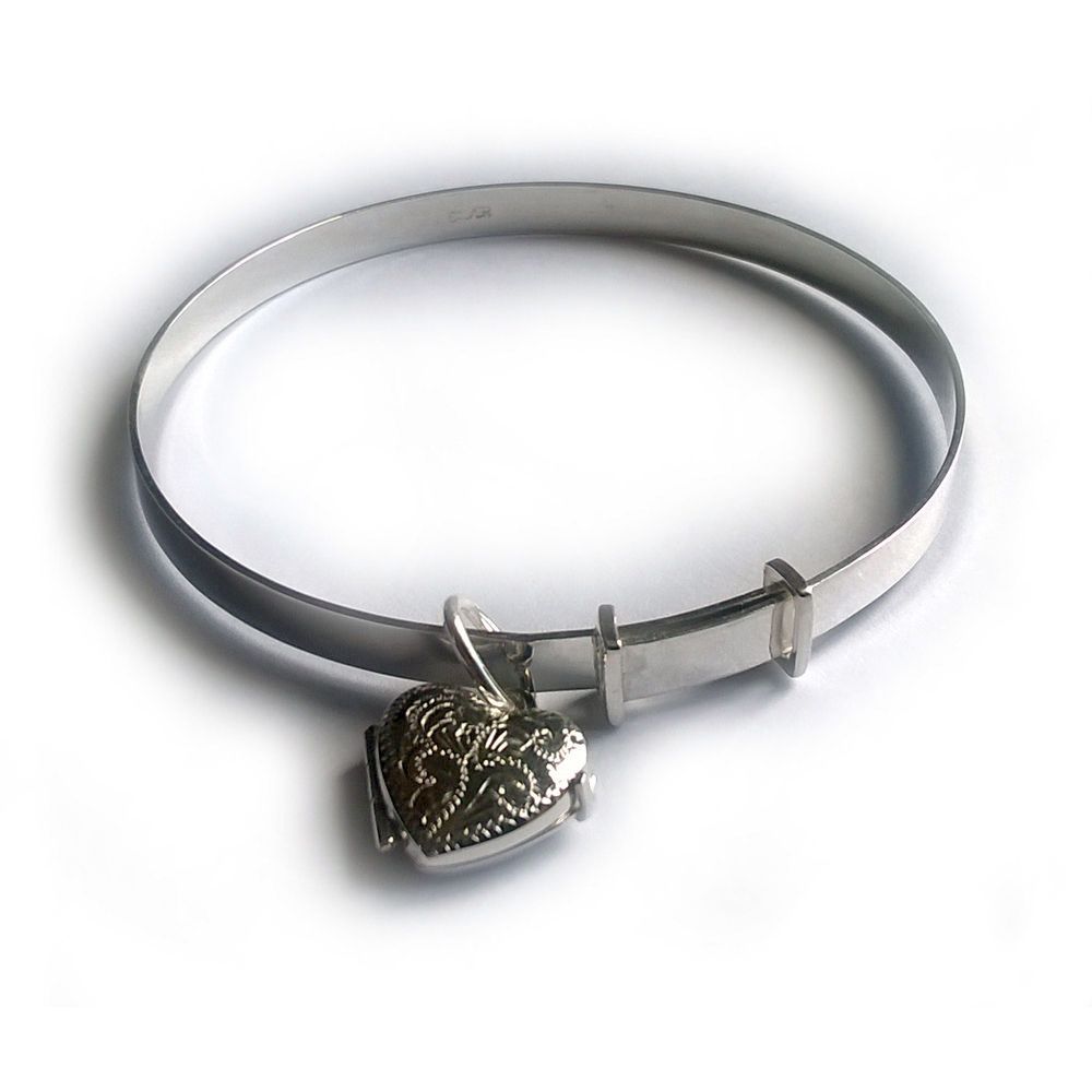 925 Sterling Silver 4mm Plain Expanding Bangle With Opening Locket