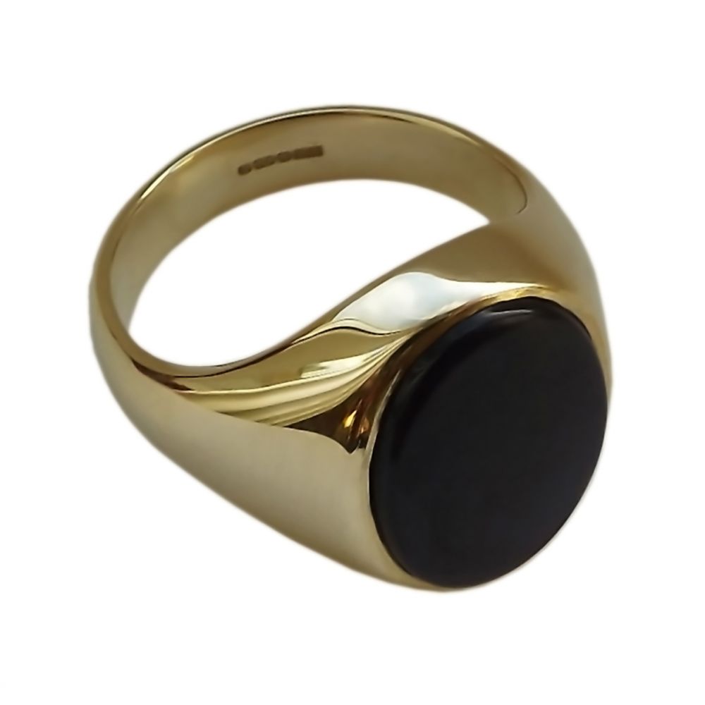 9ct Yellow Gold 12 x 10mm Onyx Set Oval Signet Rings