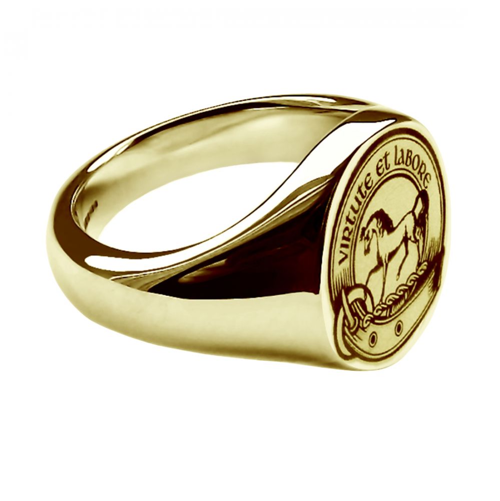 9ct Yellow Gold Laser Engraved Oval Family Crest Signet Rings 14x12mm