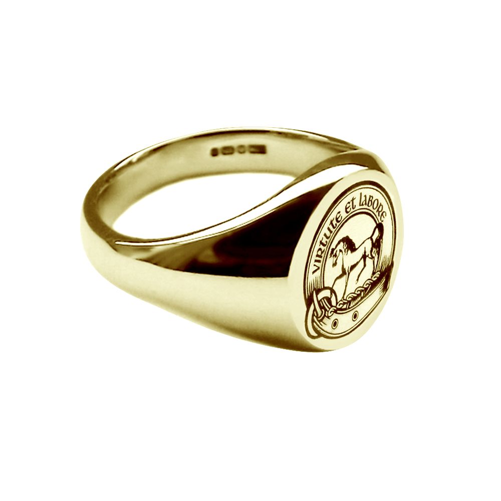 9ct Yellow Gold Laser Engraved Ladies Pinky Oval Family Crest Signet Rings 11x9mm