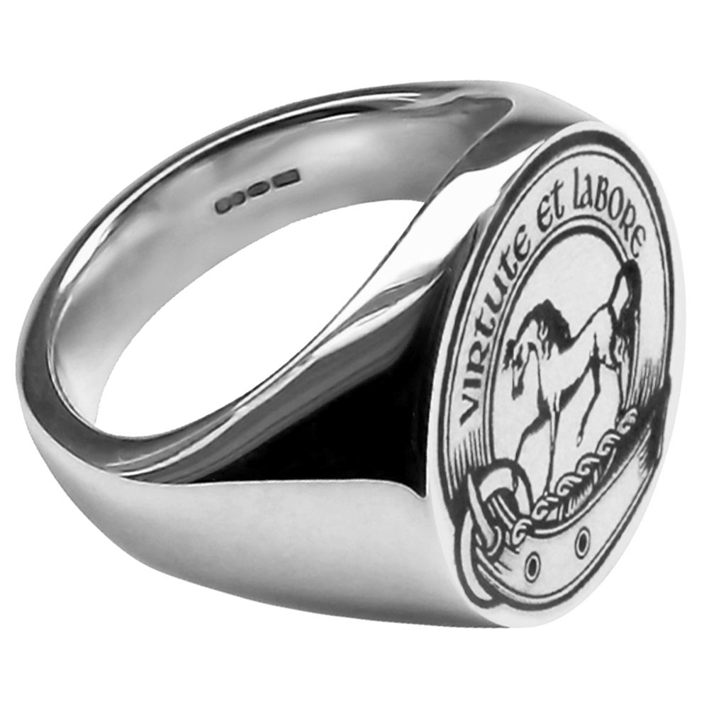 925 Sterling Silver Men's Large Laser Engraved Oval Family Crest Signet Rings 20x16mm