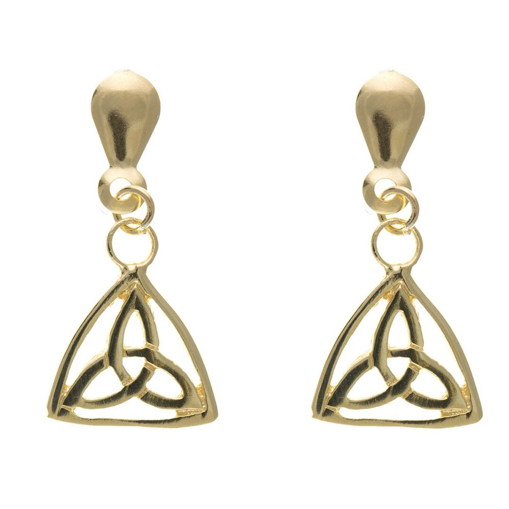 9ct Yellow Gold Celtic Design Drop Stud Earrings 18 x 9mm