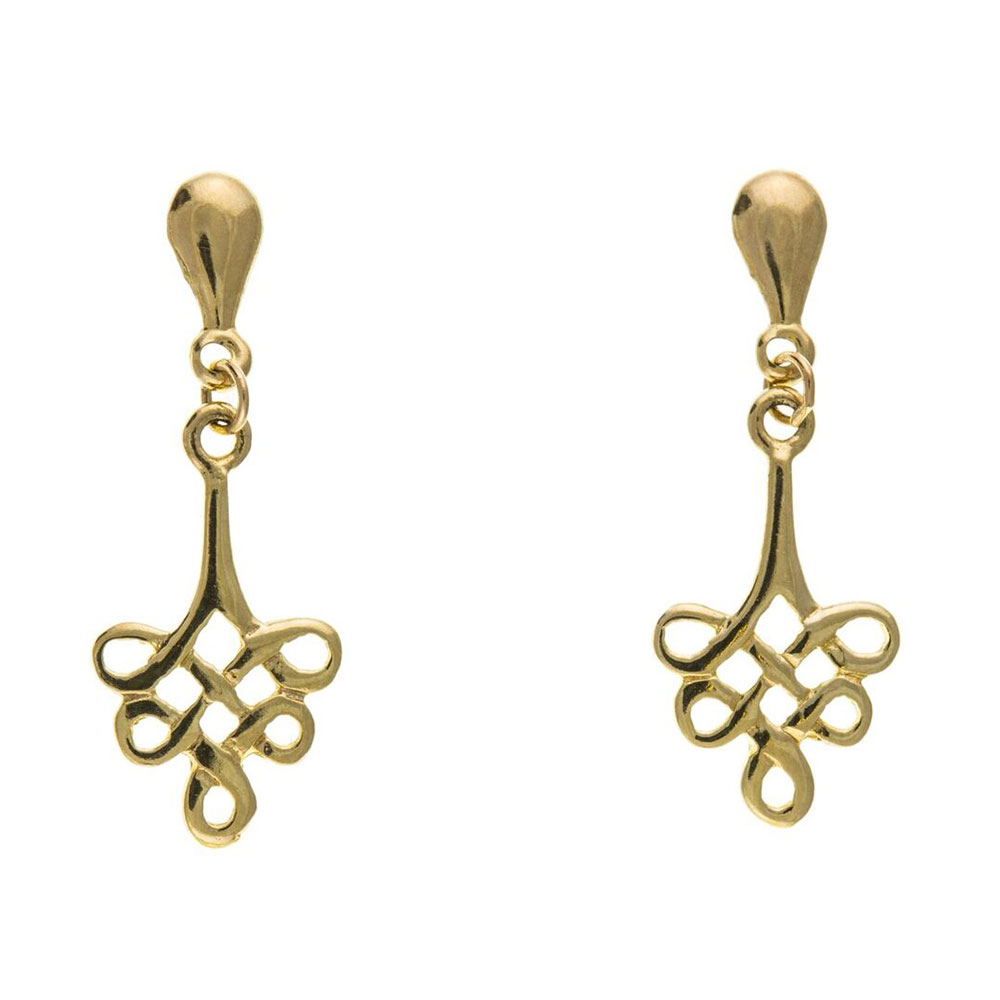 9ct Yellow Gold Celtic Design Drop Stud Earrings 23 x 9mm