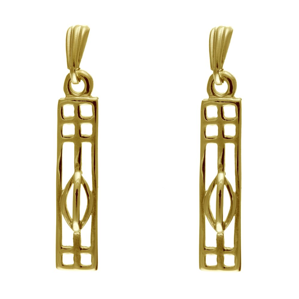 9ct Yellow Gold Mackintosh Style Drop Earrings With Posts