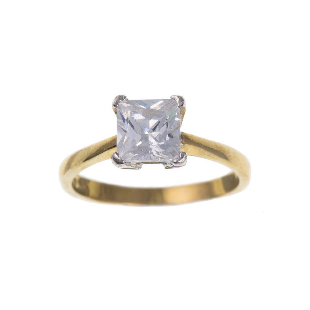 9ct Yellow Gold Single Stone Square 6mm CZ Solitaire Ring