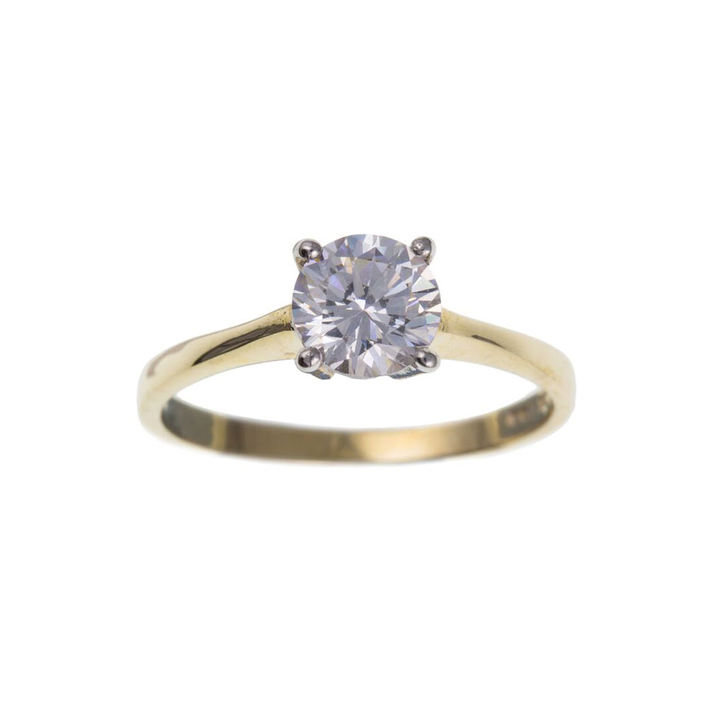 9ct Yellow Gold Single Stone Round 8mm CZ Solitaire Ring