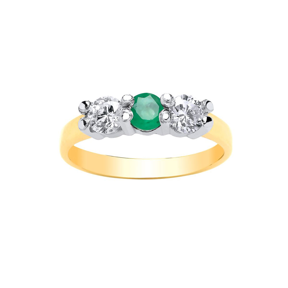 9ct Yellow Gold 5mm Real Emerald / CZ Dress Ring