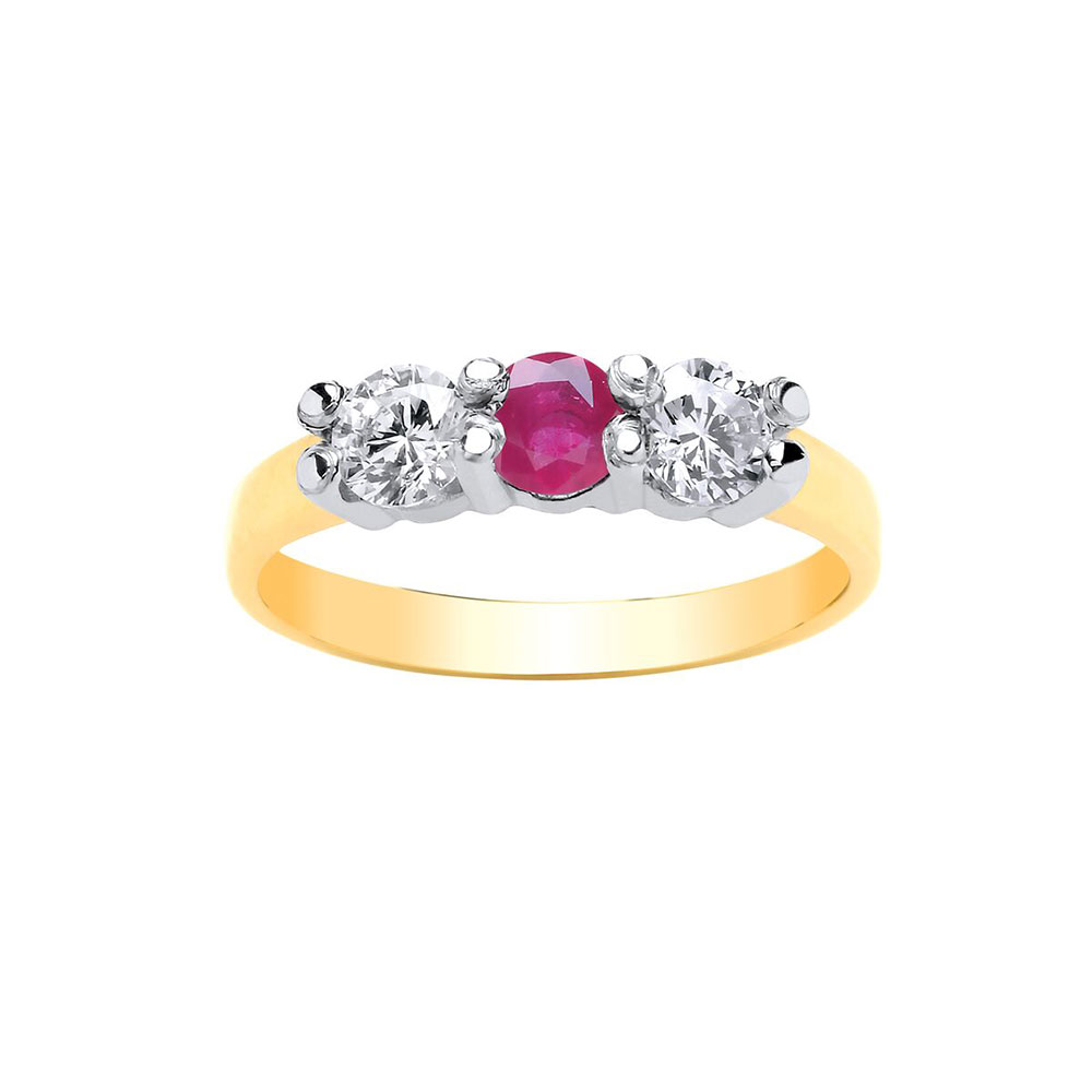 9ct Yellow Gold 5mm Real Ruby / CZ Dress Ring