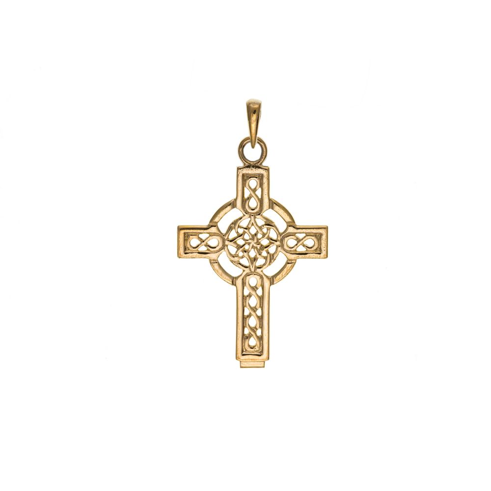 9ct Solid Gold Celtic Cross And Optional Diamond Cut Fine Hanging Belcher Chain
