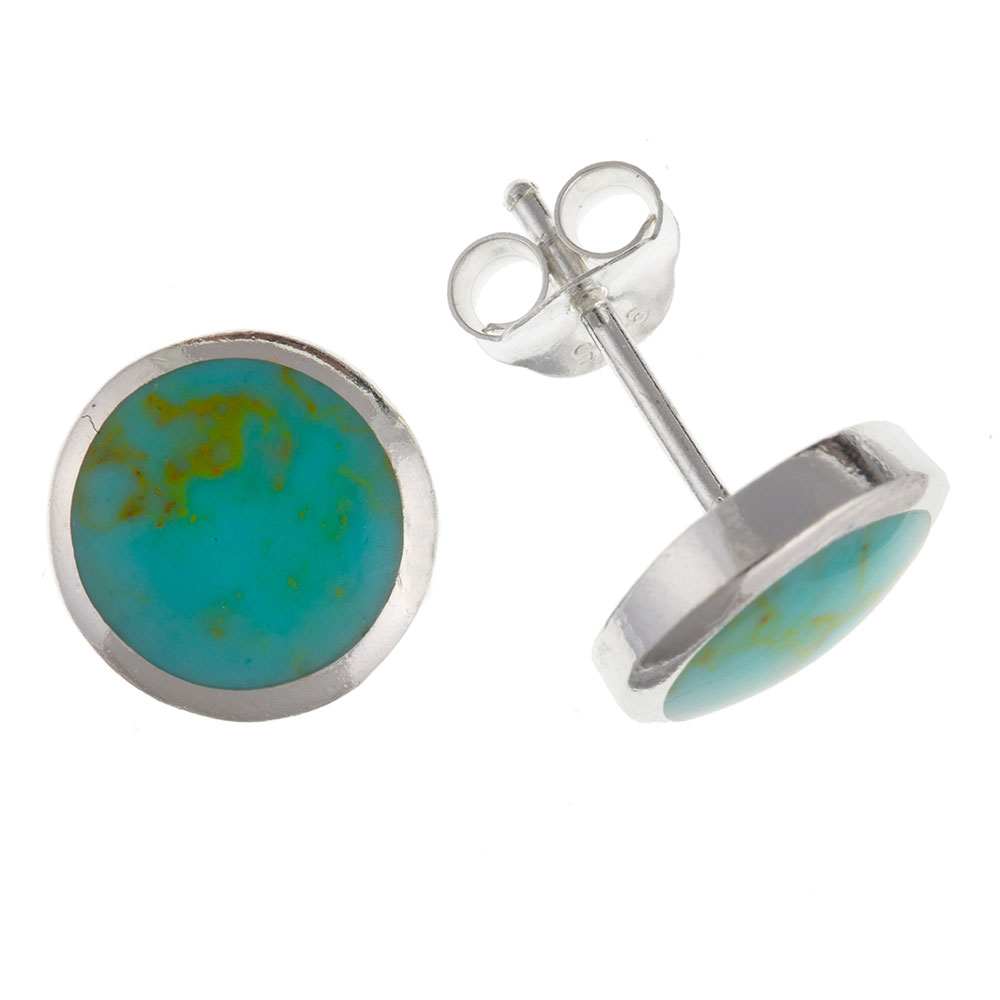 925 Sterling Silver Real Turquoise 5mm Round Stud Earrings