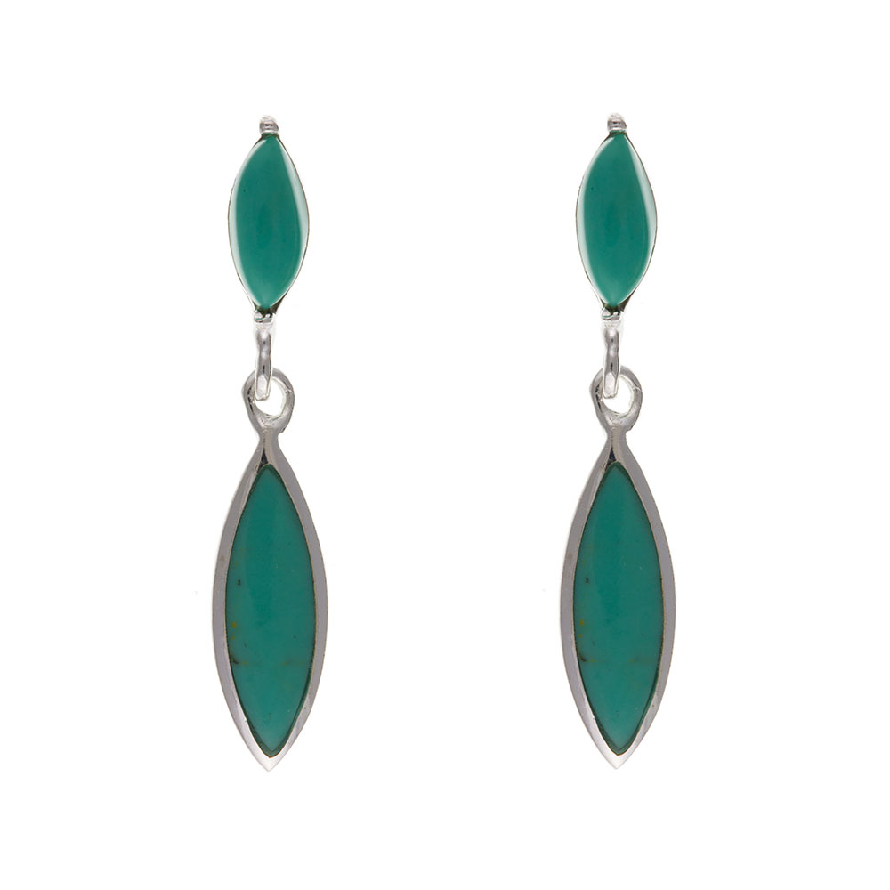 925 Sterling Silver Real Turquoise 28mm Drop Earrings