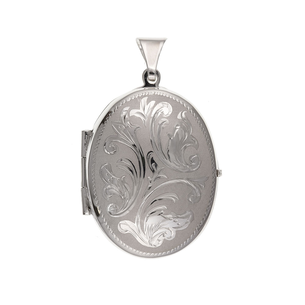 925 Sterling Silver Large Engraved Oval Locket 40 x 25mm