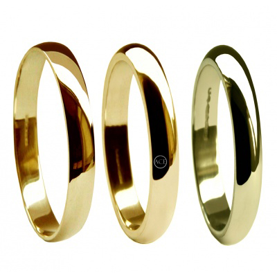 3mm 9ct Gold D Shape Wedding Rings