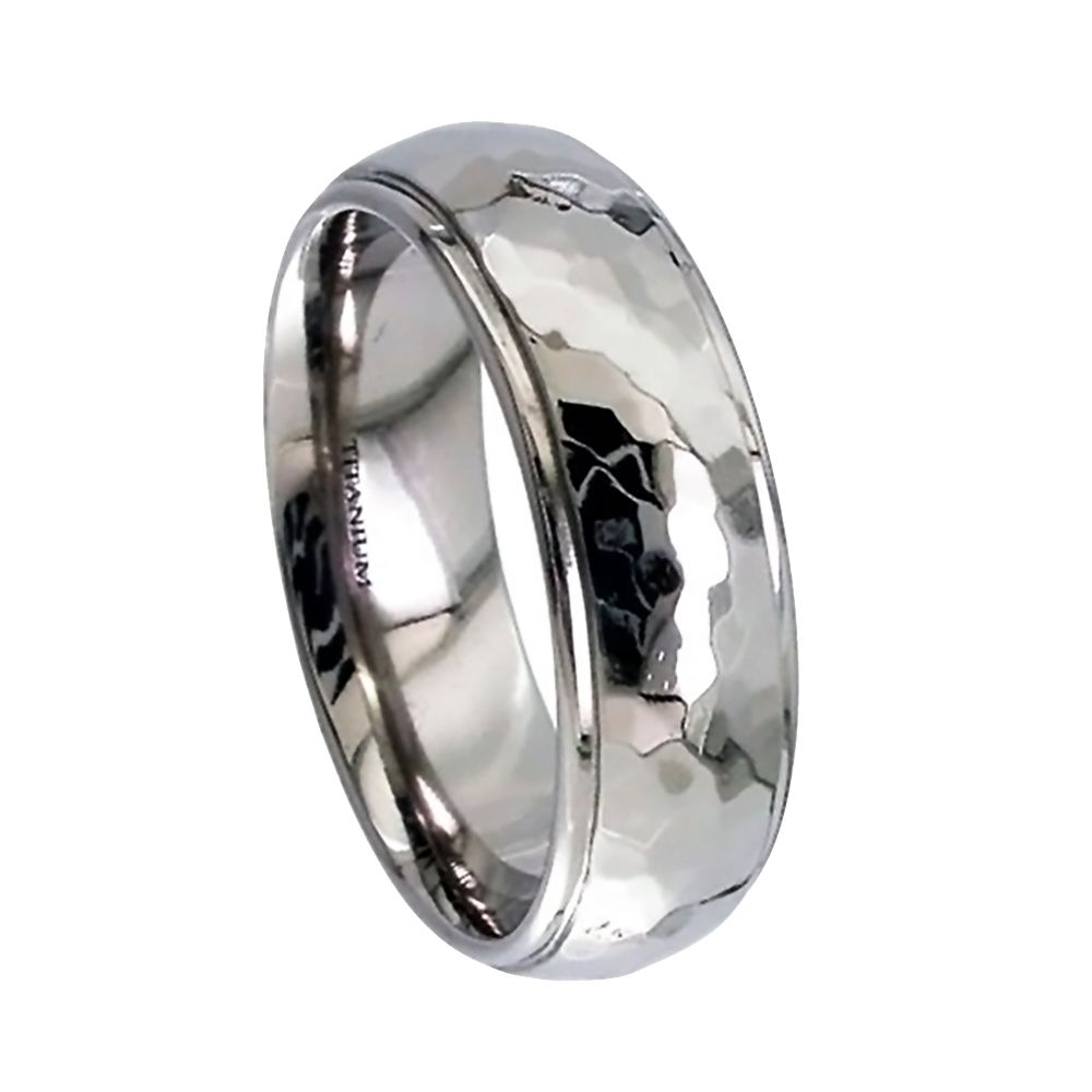 Titanium Hammered Court Comfort Shaped Wedding Ring