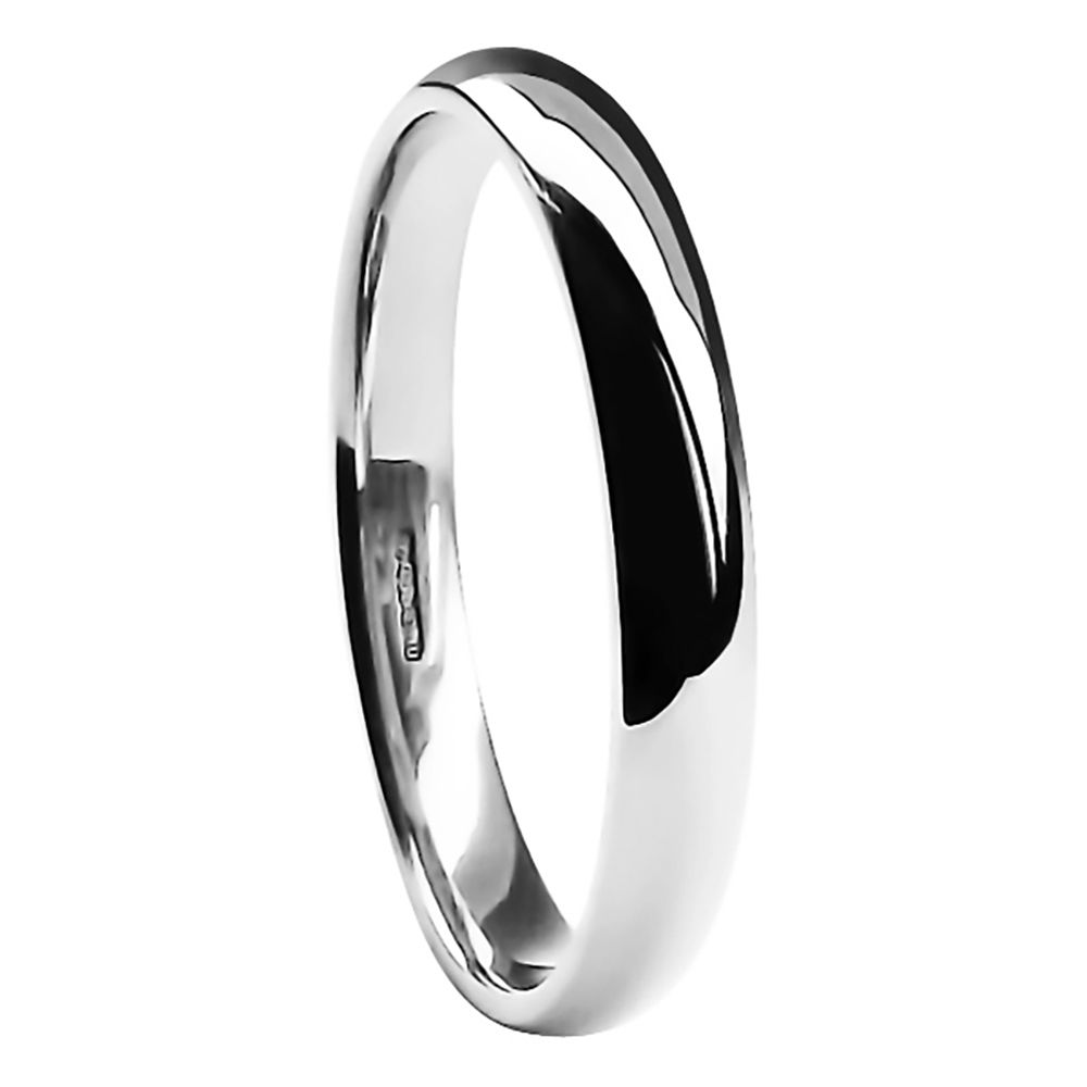 3mm 9ct White Gold Light Court Comfort Wedding Rings Bands