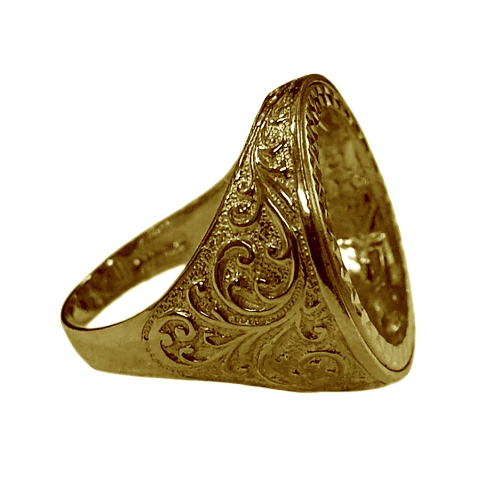 9ct Yellow Gold Patterned Half Sovereign Ring Mount