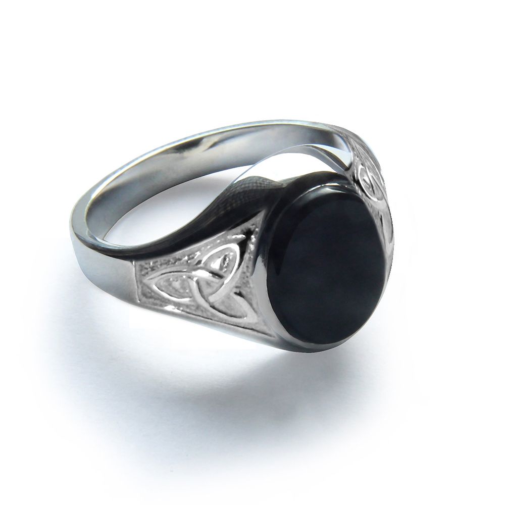 925 Sterling Silver Onyx Set Celtic Oval Signet Ring 14 x 12mm