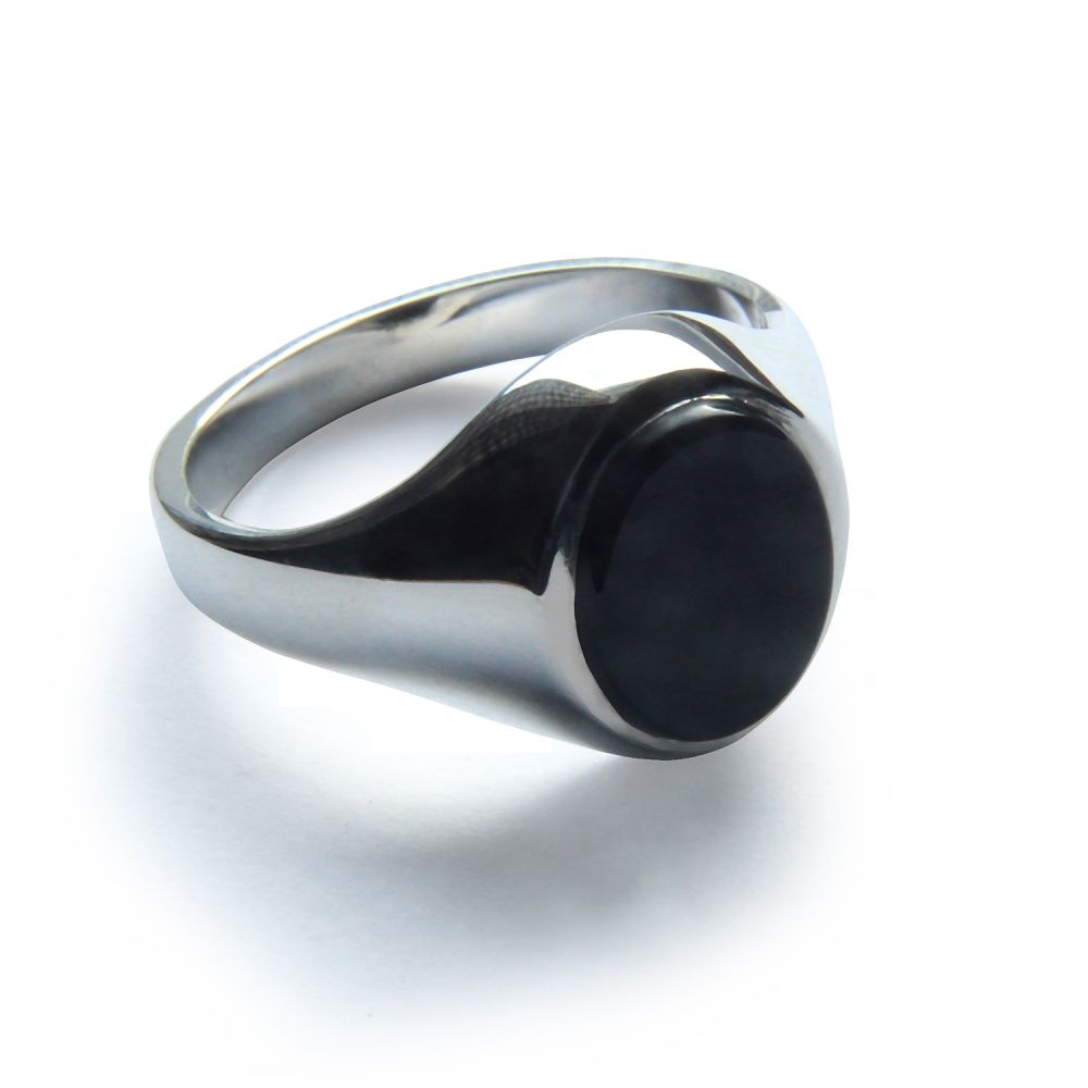 925 Sterling Silver Onyx Set Oval Signet Ring 14 x 12mm