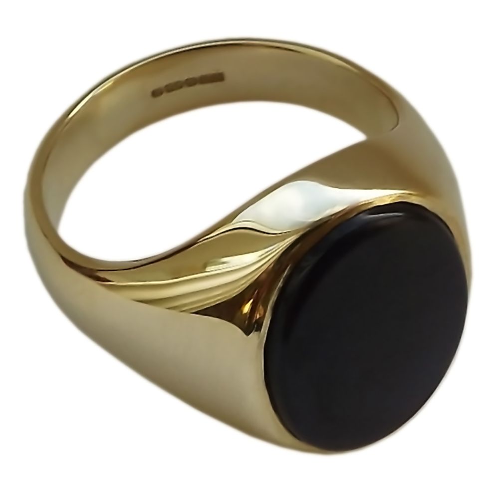 9ct Yellow Gold 16 x 13mm Onyx Set Oval Signet Rings