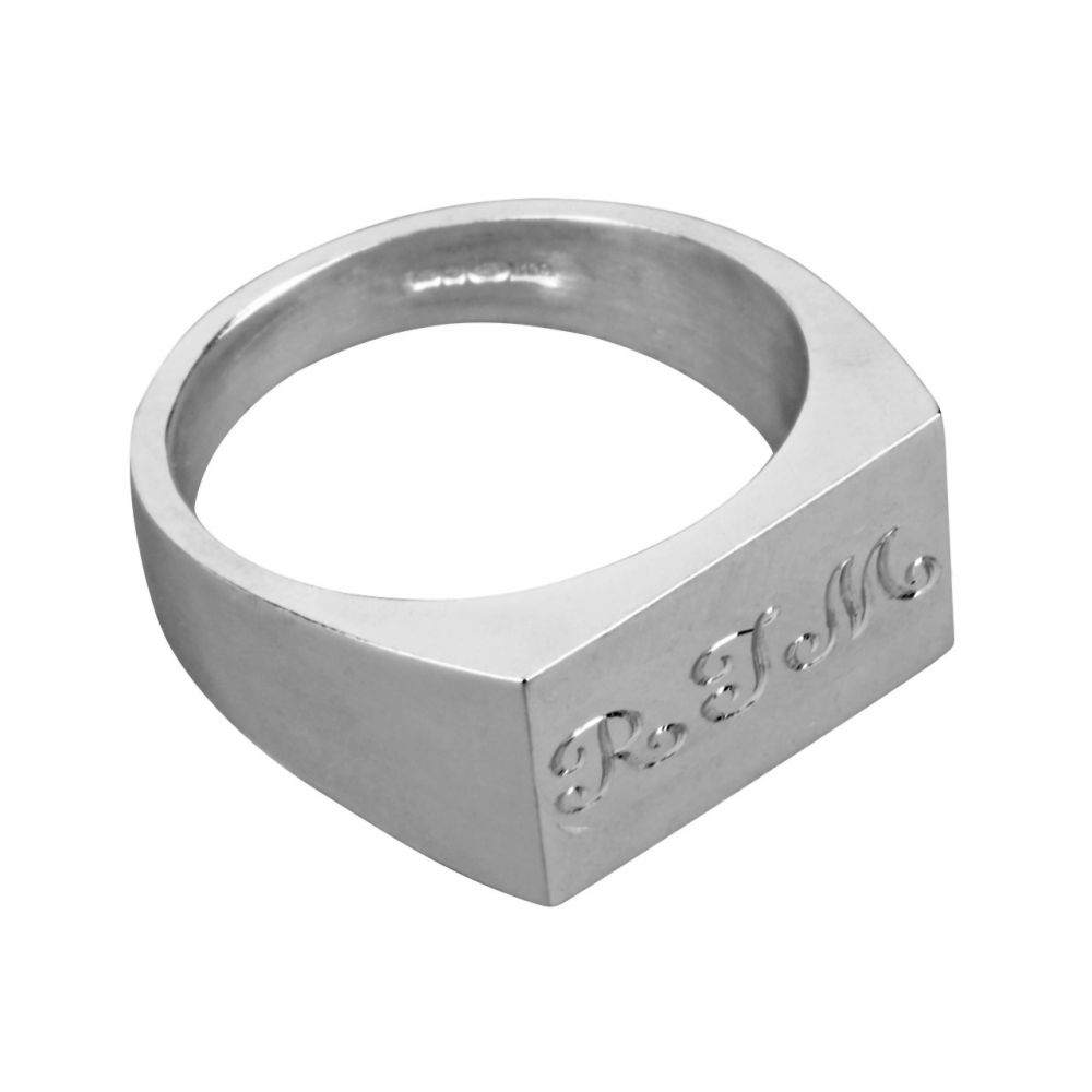 925 Sterling Silver Initial Signet Rings 17 x 12 x 2.9mm