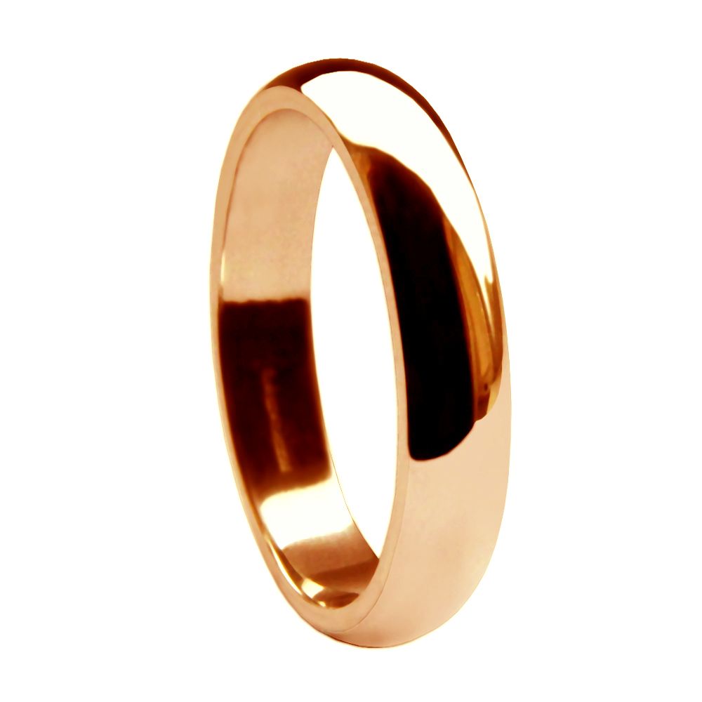 4mm 9ct Red Gold Heavy D Shaped Wedding Rings Bands