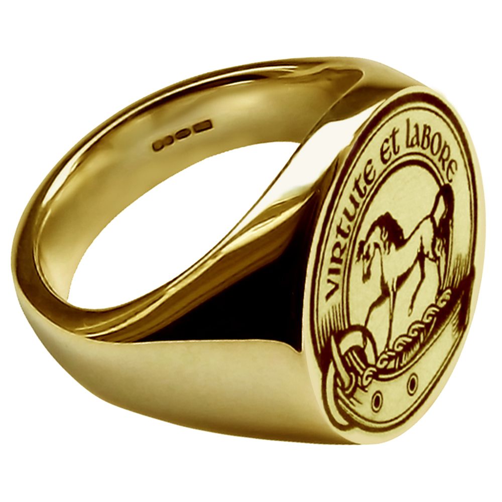 9ct Yellow Gold Men's Extra Large Laser Engraved Oval Family Crest Signet Rings 20x16
