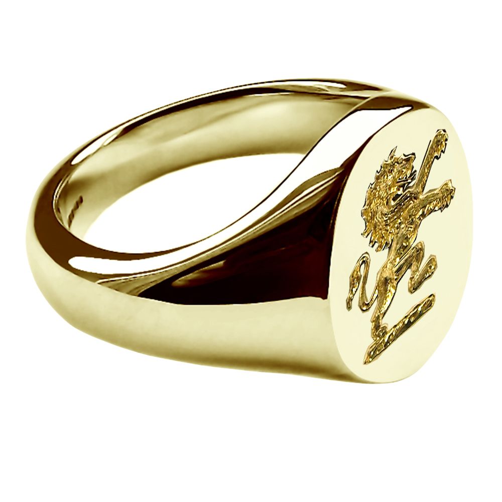 9ct Yellow Gold Men's Oval Family Crest Signet Rings 16 x 13 x 2.7mm