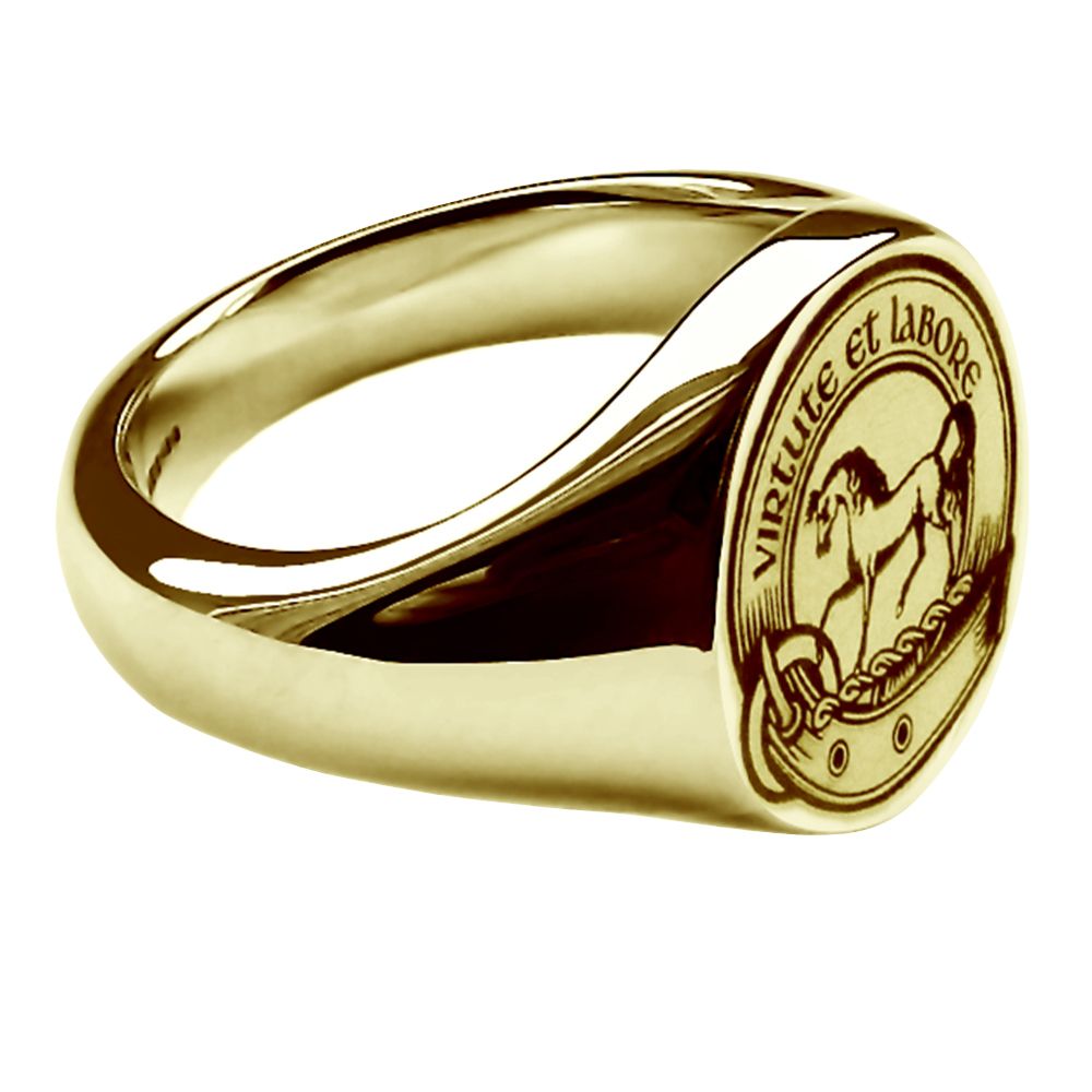 9ct Yellow Gold Men's Laser Engraved Oval Family Crest Signet Rings 16x13mm