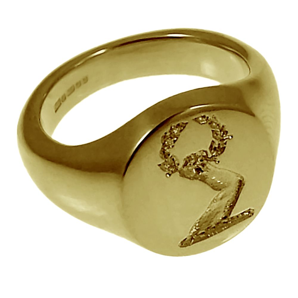 9ct Yellow Gold 13mm Round Family Crest Signet Rings 7.6g