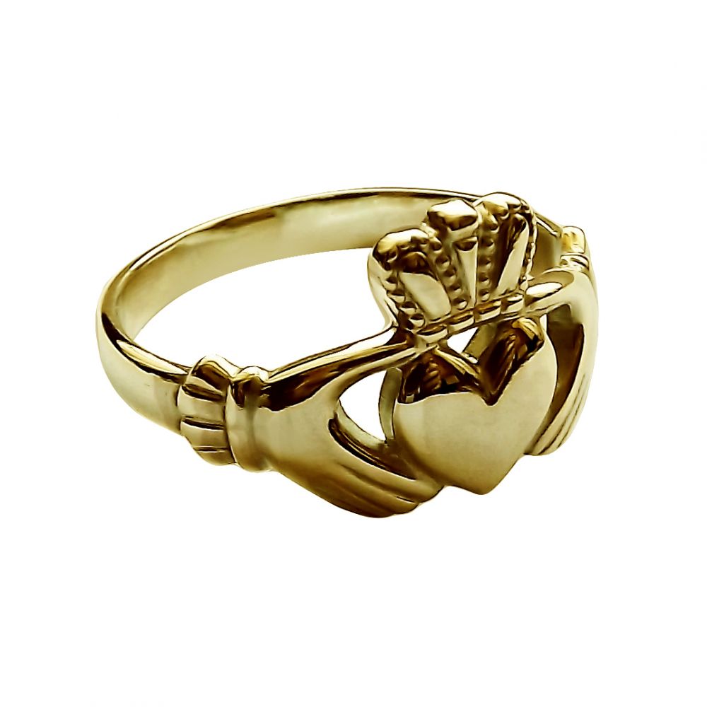 9ct Yellow Gold Ladies Irish Claddagh Rings Face Size 11.8mm