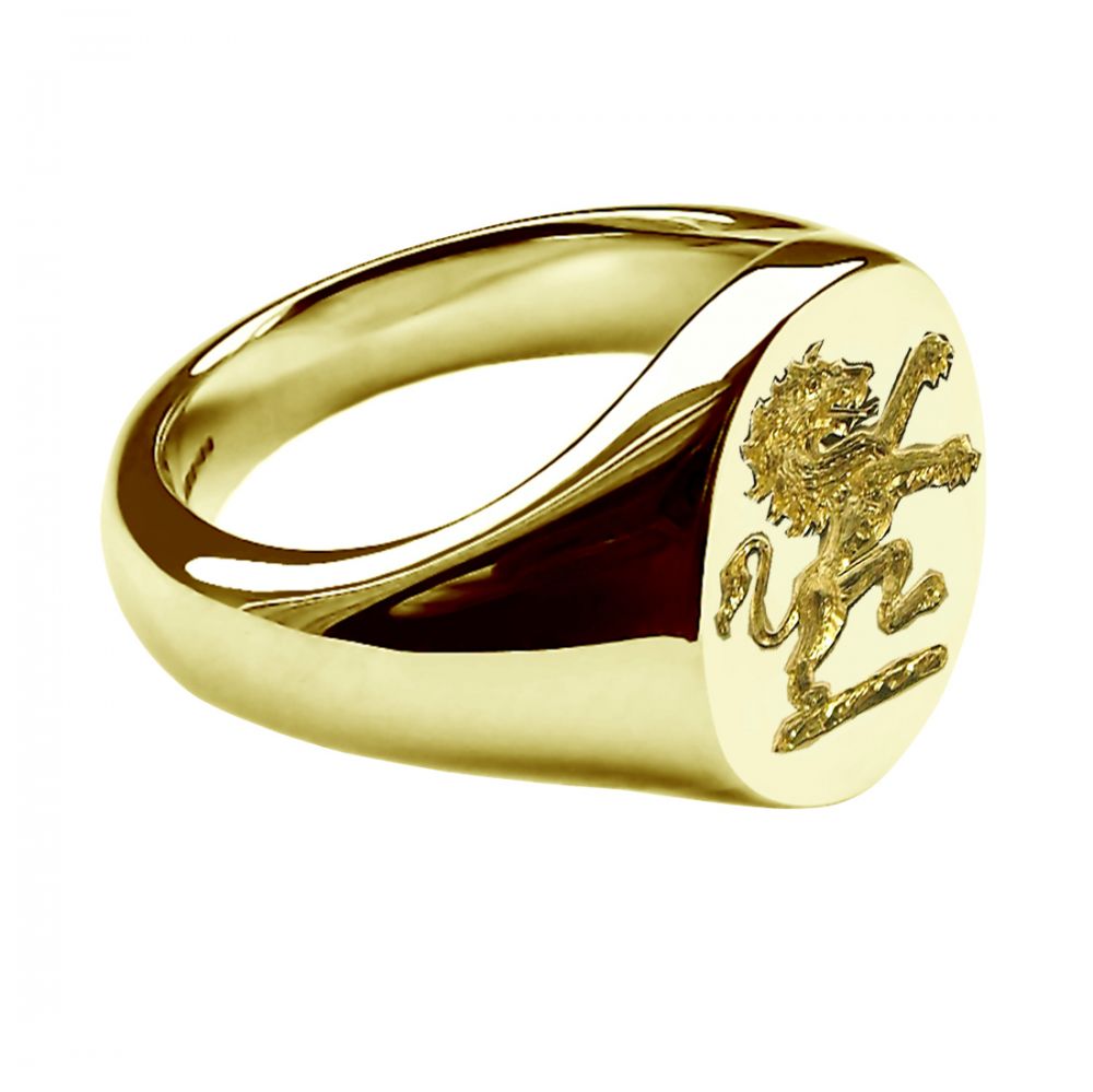 18ct Yellow Gold Unisex Oval Family Crest Signet Rings 14 x 12 x 2.75mm