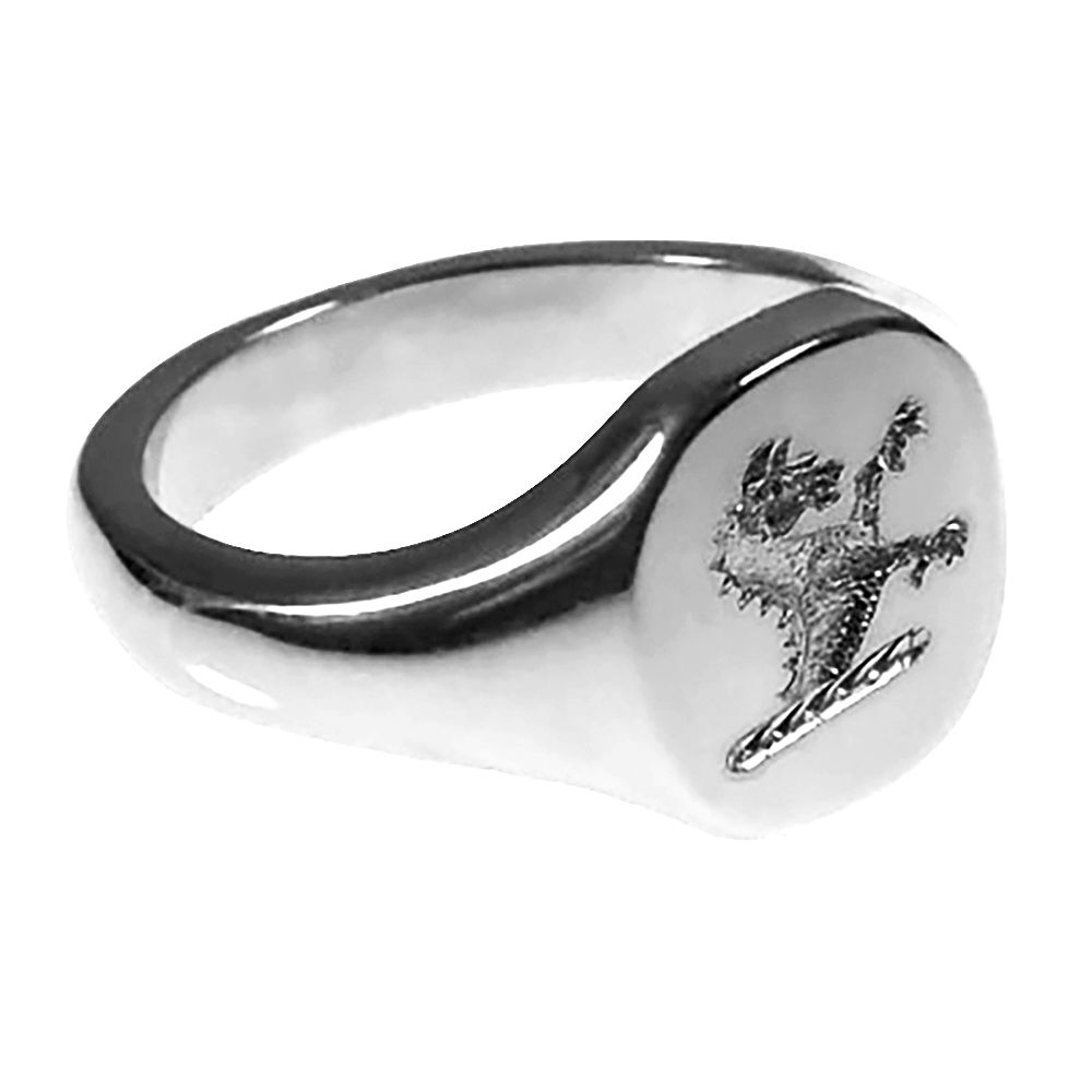 925 Sterling Silver 12 x 11 x 1.85mm Stamped Cushion Shaped Family Crest Signet Ring