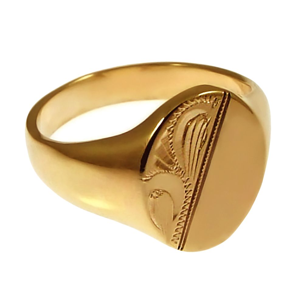 9ct Yellow Gold Half Engraved Oval Signet Ring