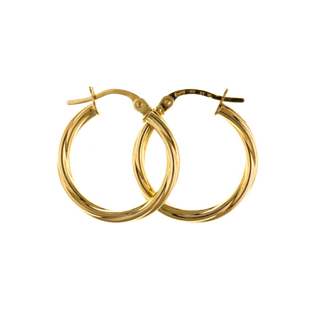 9ct Yellow Gold Rope Twist Creole Earrings With Lever Catches