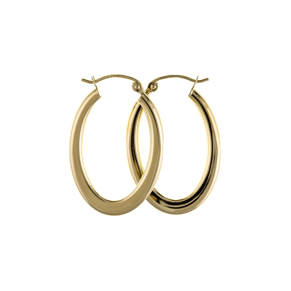 9ct Yellow Gold Plain Oval Creole Earrings With Lever Catches