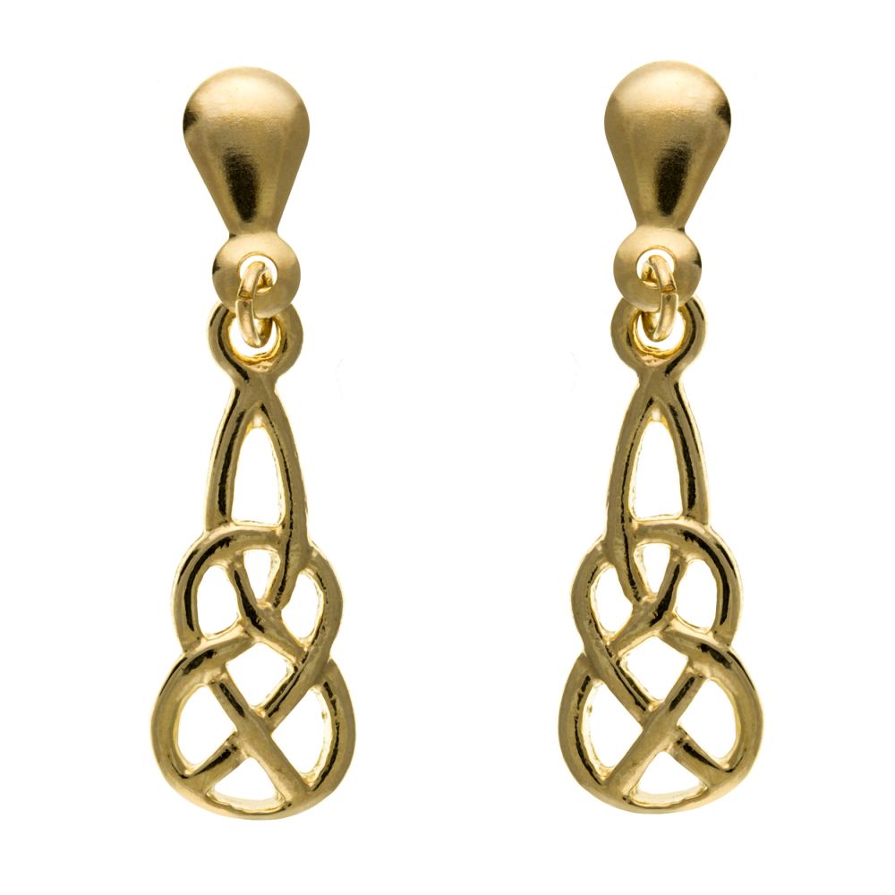 9ct Yellow Gold Celtic Style Drop Earrings With Posts