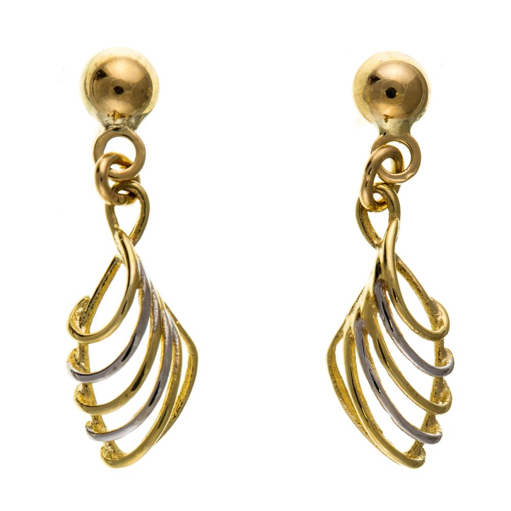 9ct 2 Colour Gold Drop Earrings With Posts