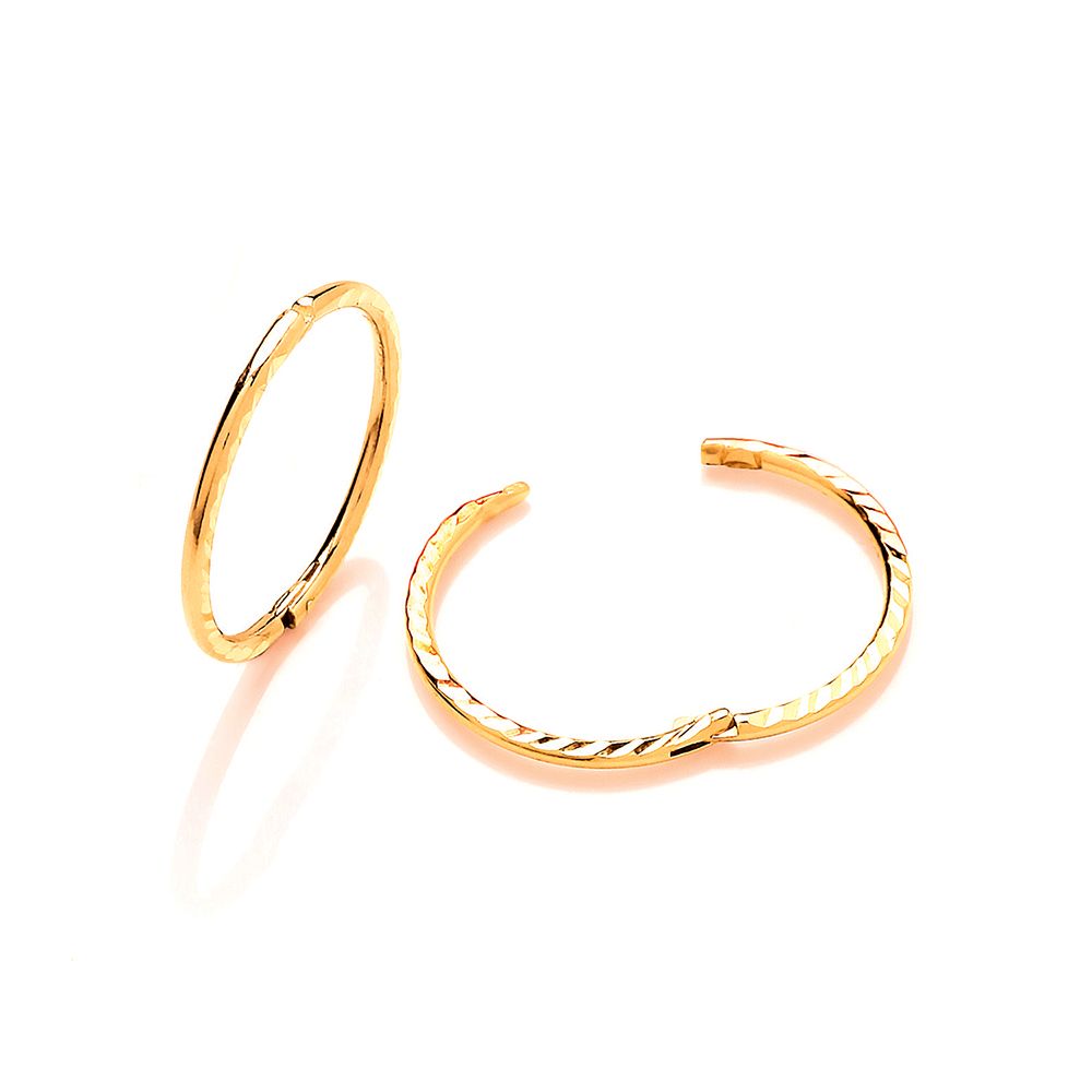 9ct Yellow Gold Hinged Diamond Cut Sleeper Earrings 13/14/16mm