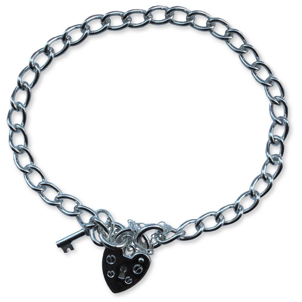 925 Sterling Silver Heavy Charm Bracelet & Padlock 10.6g