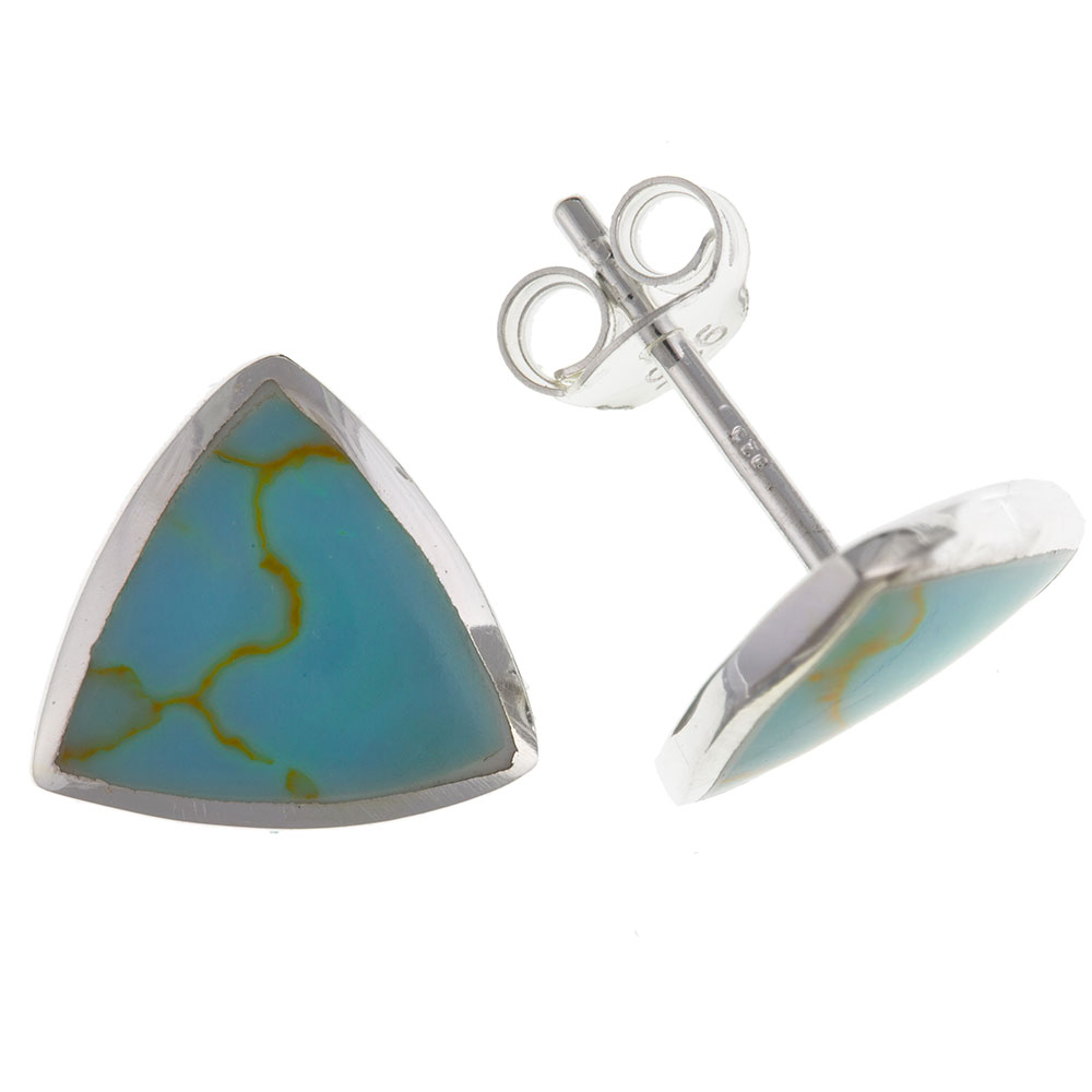 925 Sterling Silver Real Turquoise 10mm Triangular Stud Earrings