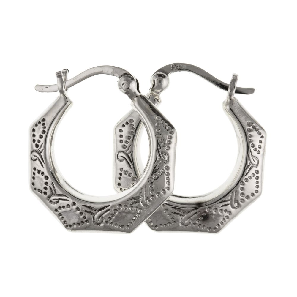 925 Sterling Silver Patterned Creole Earrings With Lever Catches