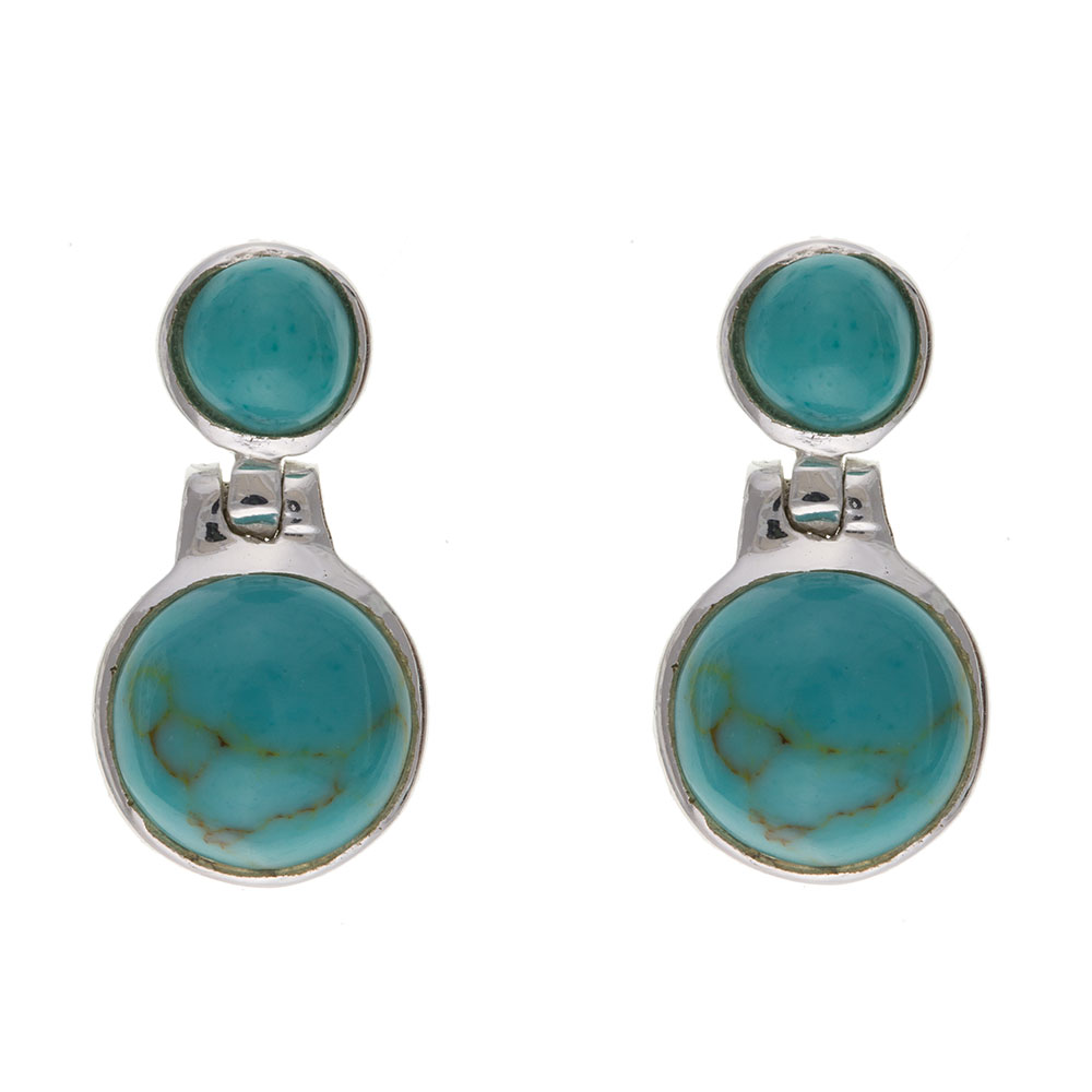 925 Sterling Silver Real Turquoise 15mm Drop Earrings