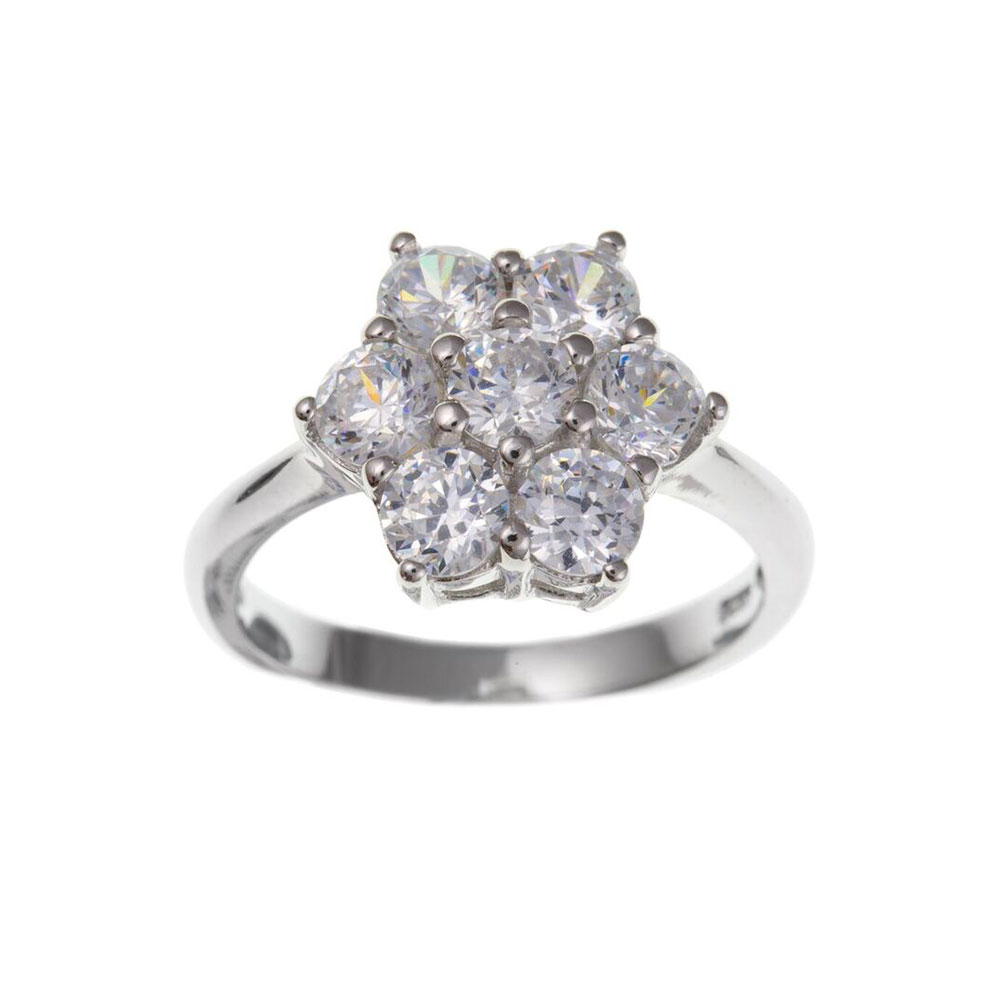 925 Sterling Silver and CZ 12mm Cluster Dress Ring