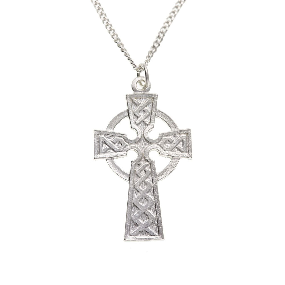 925 Sterling Silver Celtic Cross 32 x 18mm with 18" Hanging Chain