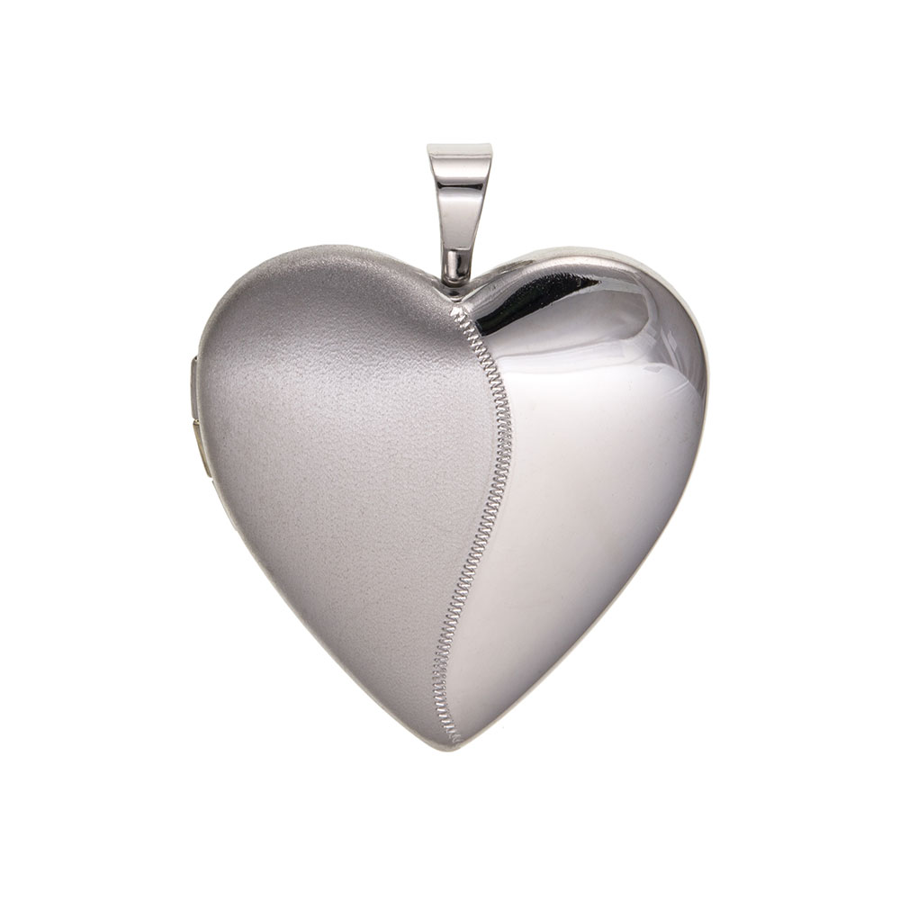 925 Sterling Silver Satin / Plain Heart Locket 22 x 18mm