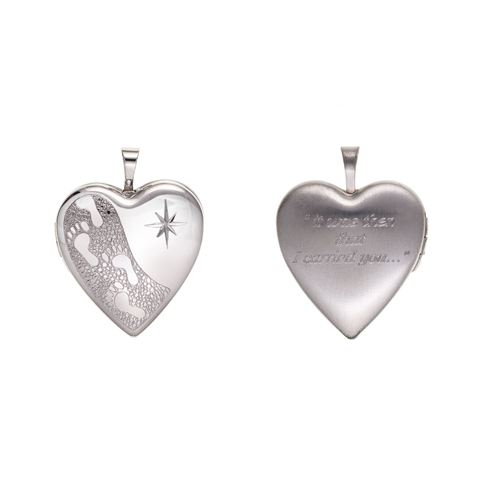 925 Sterling Silver "FOOTPRINTS" Heart Locket 23 x 20mm
