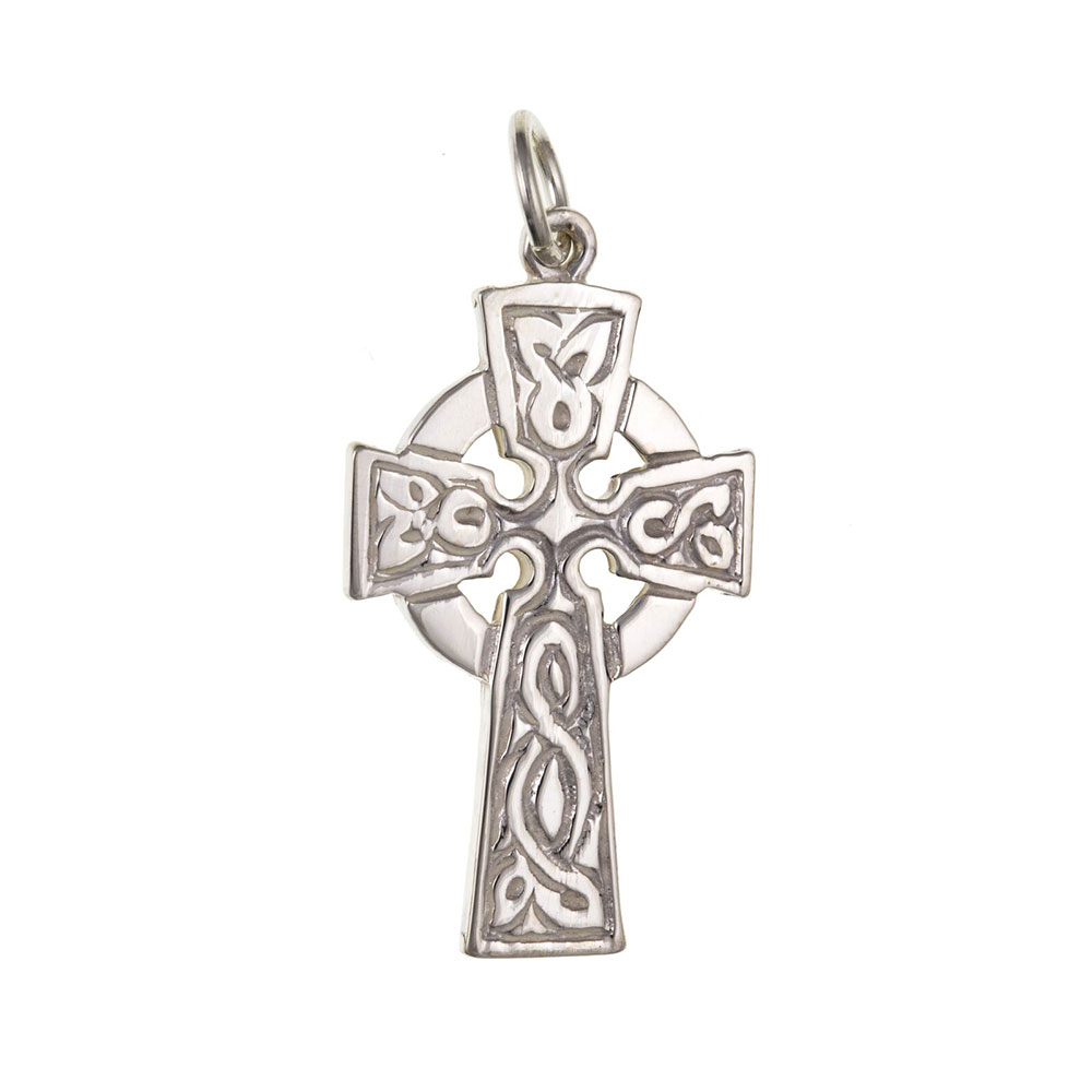 925 Sterling Silver Patterned Celtic Cross 27 x 16mm with Optional Hanging Chain