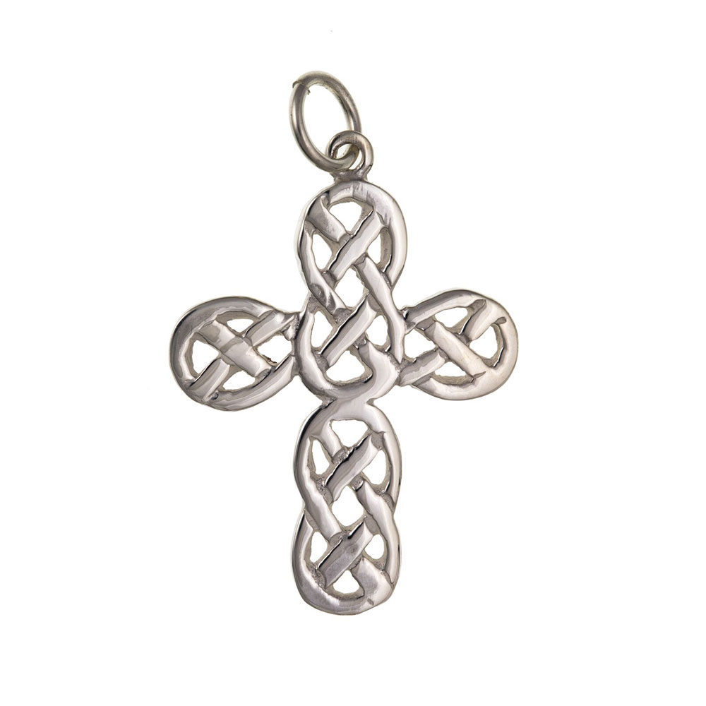 925 Sterling Silver Patterned Celtic Cross 32 x 24mm with Optional Hanging Chain